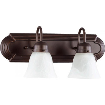 2-Light Vanity Fixture, Oiled Bronze With Faux Alabaster