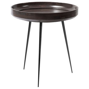 Mater Bowl Side Table Medium, Gray Stained Wood, Steel Legs