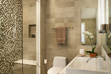 Example of a trendy bathroom design in Philadelphia with a vessel sink