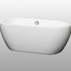 60 inch Freestanding Bathtub in White,Brushed Nickel Drain and Overflow Trim