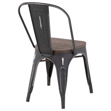 LumiSource Oregon Dining Chair, Black Metal and Espresso, Set of 2