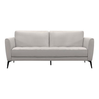 Hope Contemporary Sofa, Genuine Dove Gray Leather With Black Metal Legs ...