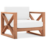Meridian Furniture - Anguilla Waterproof Fabric Upholstered Outdoor Chair, Off White - Bring home this Anguilla teak outdoor accent chair to complete the look of your outdoor entertaining area. This resort like accent chair is stylish and comfortable, making it perfect for entertaining or peacefully relaxing in the comfort of nature. Made from teak with a natural finish and off white water resistant fabric, this chair is resistant to rot and pests, so it weathers the outdoors with ease. Pair the chair with more Anguilla items for a casual and serene look outside.
