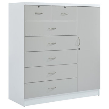 Hodedah 7 Drawer Chest with Locks on 2 Drawers and 1 Door in Gray Wood