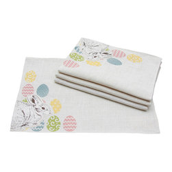 Xia Home Fashions - Bunny Eggs Printed Applique Jute Easter Placemats, 13"x18", set of 4, Set of 4 - Placemats