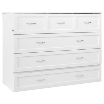 Northfield Queen Solid Wood Modern Murphy Bed Chest with Mattress in White