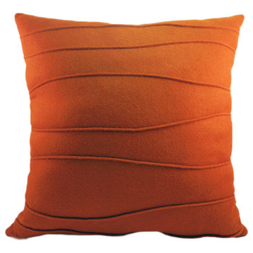 Wool Felt Throw Pillow with Organic, Modern Ribbing, Harvest Orange