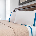 Lintex Linens Inc - 200 Thread Count Ribbon 100% Cotton 4-Piece Sheet set, Dark Blue, Twin - 4pc Ribbon sheet set designed with elegance of 100% fine quality polished combed cotton silky soft to the touch.  Classy and bold these sheets make a statement.  All white  with a contrasting fashionable ribbon border for color. Available in 6 outstanding colors. Comfort meets style.  Perfect for any decor.
