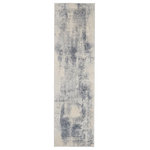 Nourison - Nourison Rustic Textures 2'2" x 7'6" Blue/Ivory Modern Indoor Area Rug - This beautifully carved contemporary rug from the Rustic Textures Collection features deep, distressed slate grey abstracts for a weathered, rustic decor feel that adds depth and texture to any space. A soft, silky high-low pile with subtly distressed colors make this rug the perfect choice for a modern accent.