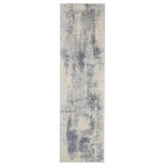 Nourison - Nourison Rustic Textures 2'2" x 7'6" Blue/Ivory Modern Indoor Area Rug - This beautifully carved contemporary rug from the Rustic Textures Collection features deep, distressed slate grey abstracts for a weathered, rustic d�cor feel that adds depth and texture to any space. A soft, silky high-low pile with subtly distressed colors make this rug the perfect choice for a modern accent.