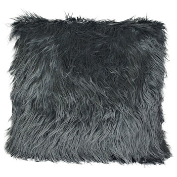 Faux Fur Grey Mongolian Sheepskin Decorative Throw Pillow, 25"x25"