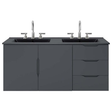 Modway Vitality Modern Wood/Ceramic Double Sink Bathroom Vanity in Gray/Black