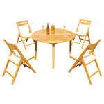 Teak Deals - 5-Piece Outdoor Teak Dining Set: 48" Round Table, 4 Surf Folding Arm Chairs - Set includes: 48" Round Dining Table and 4 Folding Arm Chairs.