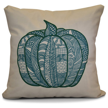 Pumpkin Patch Geometric Print Pillow, Teal, 16"x16"