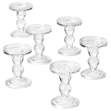 Set of 6 Curvy Glass Candlestick Holders, Small