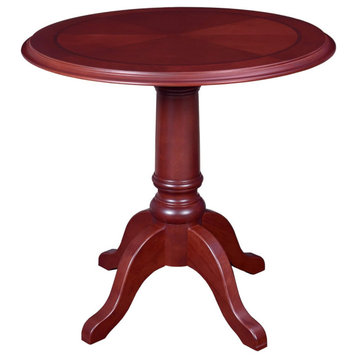 Traditional Dining Table, Hardwood Legs With Round Veneer Top, Mahogany