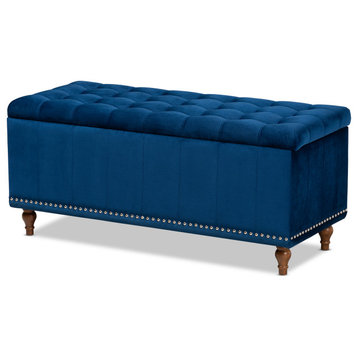 Littlemoor Navy Blue Velvet Fabric Button-Tufted Storage Ottoman Bench