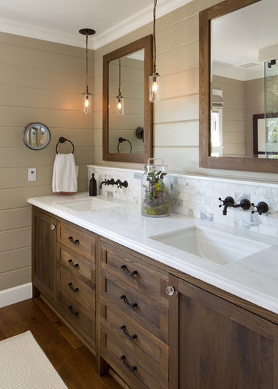 Farmhouse Bathroom by Anne Sneed Architectural Interiors