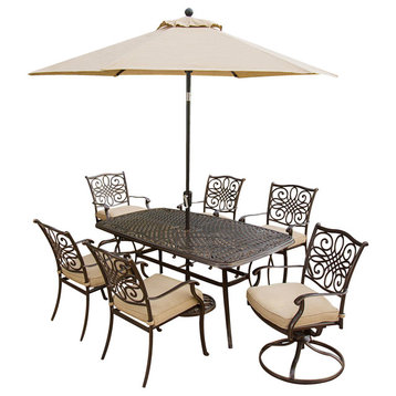Traditions 7-Piece Outdoor Dining With Umbrella and Base, Set of 4