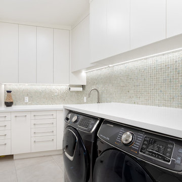 Laundry Room with Roomba parking under cabinet