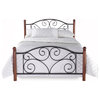Doral Bed With Metal Duo Panels and Wood Posts, Dark Walnut, King