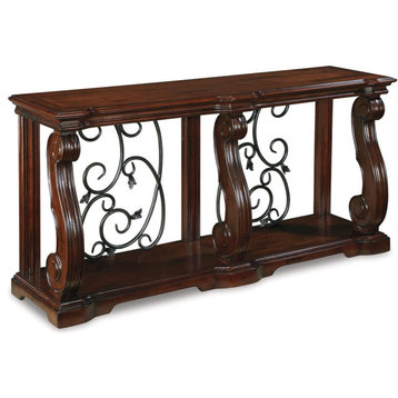Traditional Console Table, Unique Ornate Curvaceous Serpentine Legs, Dark Brown