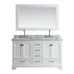 Design Element - Omega 61" Double Sink Vanity Set, White - Bathroom Vanities And Sink Consoles