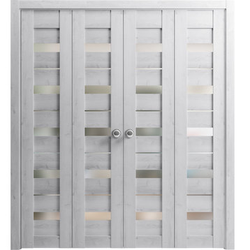 Closet Double Bi-fold Doors, Quadro 4445 Nordic White & Frosted Glass