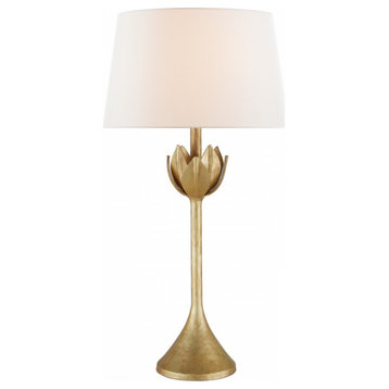 Alberto Table Lamp, 1-Light, Antique Gold Leaf, Linen Shade, 32.25"H