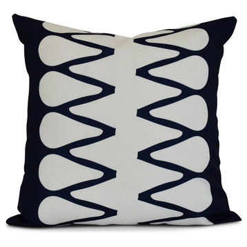 Navy Blue Zipped, Geometric Print Pillow, 18"x18"