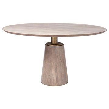 Maxwell II Light Brown Solid Wood Top w/Gold Metal Base 54" Round Dining Table