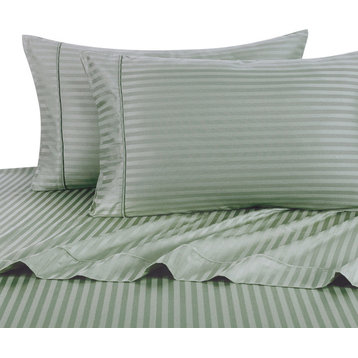 1200 Thread Count Egyptian Cotton Stripe Bed Sheet Set, Queen, Sage