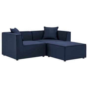 Saybrook Outdoor Patio Upholstered Loveseat and Ottoman Set, Navy