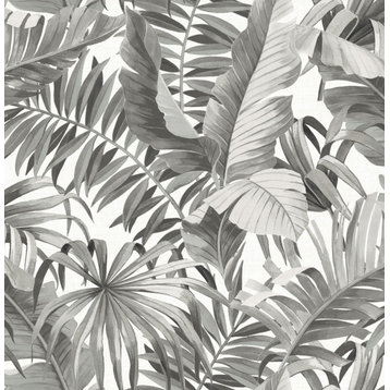 Alfresco Gray Tropical Palm Wallpaper, Sample