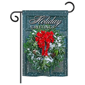 Holiday Greeting Wreath Winter, Seasonal Decorative Garden Flag 13"x18.5"