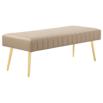 Pangea Home Gold Hilda 17" Modern Faux Leather Upholstered Bench in Sand Beige