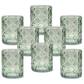 Serene Spaces Living Green Diamond Cut Glass Votive Holder, Large - Set of 12