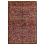 Bareens Designer Rugs - Modern Gabbeh Oralee Blue/Red Wool Rug - 8'1'' x 9'10'' - With strict standards of craftsmanship and quality of materials used this modern inspired hand knotted Gabbeh rug is a unique piece of world art. A fashionable handmade rug crafted by skilled artisans with trendy and elegant design with sophisticated modern color pallet creates a compelling focal point in any living area. Hand-knotted Gabbeh rugs are the simplest of all oriental handmade rugs, featuring small animal and human figures on an empty field. They are also designed with colorful geometric shapes which makes them unique and versatile. A hand-knotted Gabbeh rug is referred to as a modern contemporary and geometric piece of art. Intricately hand-knotted with luxurious wool and outstanding quality this rug meshes with classic to contemporary decor seamlessly.
