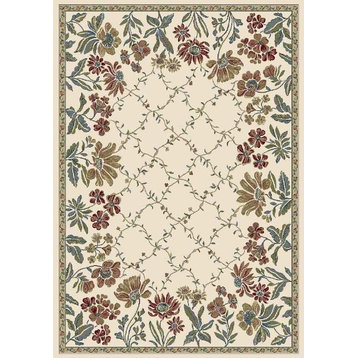 Ancient Garden Oval Traditional Rug, Beige/Border Color Olive, 6'7"x9'6" Oval