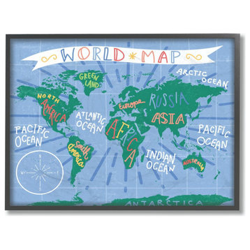 Kids World Map Colorful Nursery Design, 11"x14"