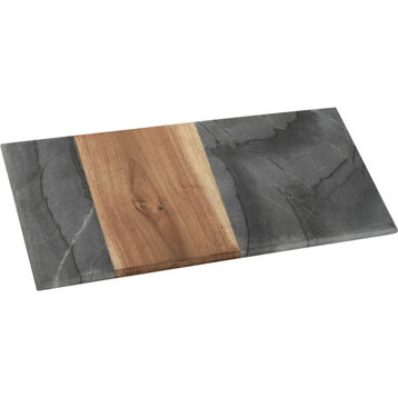 Chop-N-Slice 15 in. x 7 in. Rectangle Gray Marble and Wood Cutting Board
