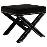 Meridian Furniture - Nixon Velvet Upholstered Ottoman/Bench, Black - You'll be sitting pretty on this Nixon black velvet ottoman/bench. This beautiful piece has a stunning look with its black velvet upholstery and chrome nail head trim that gives your room a decidedly contemporary vibe. The X-shaped legs are sturdy and stout, making it a beautifully durable addition to your space. The ottoman's large top accommodates your feet while you relax and unwind with a good book, or pull it out on game night for an extra seat.