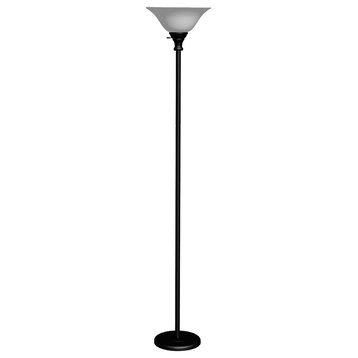 Benzara BM225116 Metal 3 Way Torchiere Lamp Frosted Glass Shade, Black, White