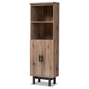 Modern & Contemporary 2-Tone Oak and Ebony Wood 2-Door Bookcase