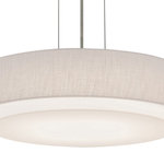 AFX - Sanibel LED Pendant, Satin Nickel Finish, Linen White, 16" - This modern double layer drum design provides a dramatic look and features Lumafuse laminated fabric/acrylic shade.