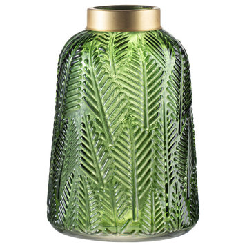 Fern Vase, Green and Gold, 6.7"