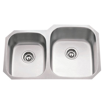 Stainless Steel (18 Gauge) Kitchen Sink w/Two Unequal Bowls.