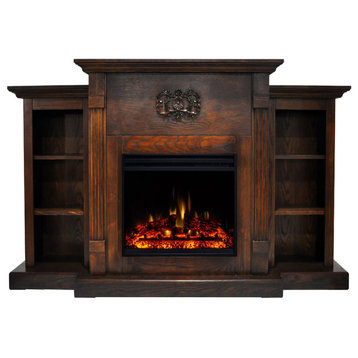 Sanoma Electric Fireplace Heater, Walnut Mantel, Shelves, Multicolor Log Display