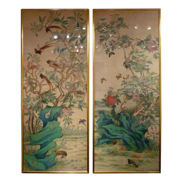 Chinoiserie wallpaper- Hand-painted on dyed silk
