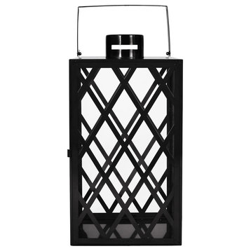 Cecil Outdoor 18" Modern Stainless Steel Lantern, Black
